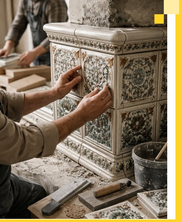 Изразцовые камины под ключ в Челябинске: проект и монтаж