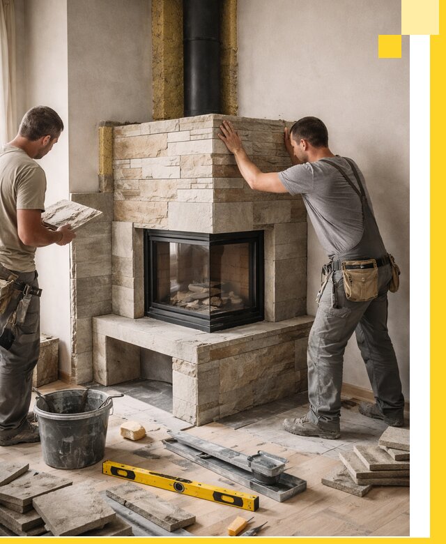 Угловые камины под ключ проект, монтаж и отделка в Челябинске