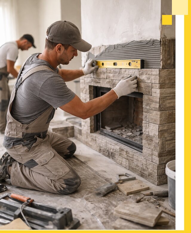 Облицовка каминов в Челябинске, монтаж и отделка натуральным камнем