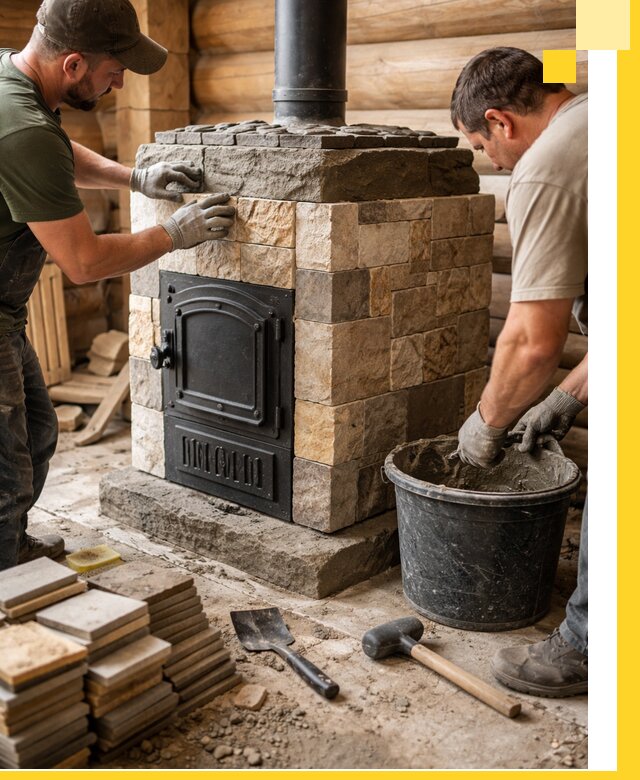 Облицовка банной печи под ключ в Челябинске: камень и плитка