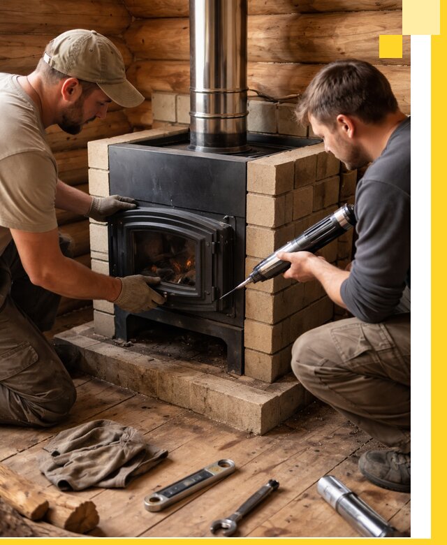 Монтаж и установка печи в бане под ключ с гарантией в Челябинске