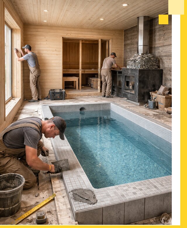 Проект бани с бассейном и сауной в Челябинске под ключ