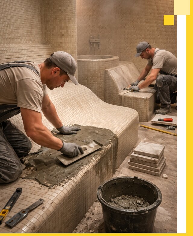 Лежаки для хамама под ключ в Челябинске, проект и монтаж