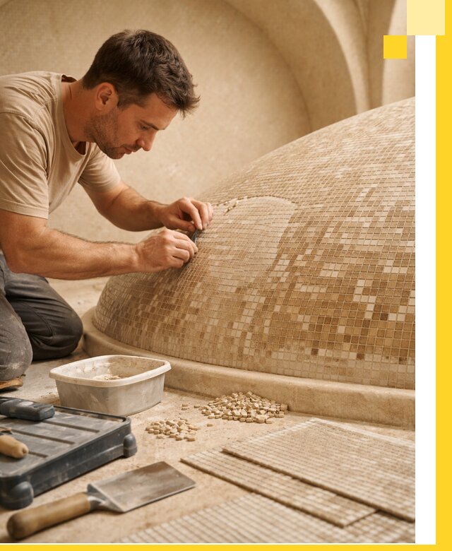 Профессиональная укладка мозаики для хамама под ключ в Челябинске