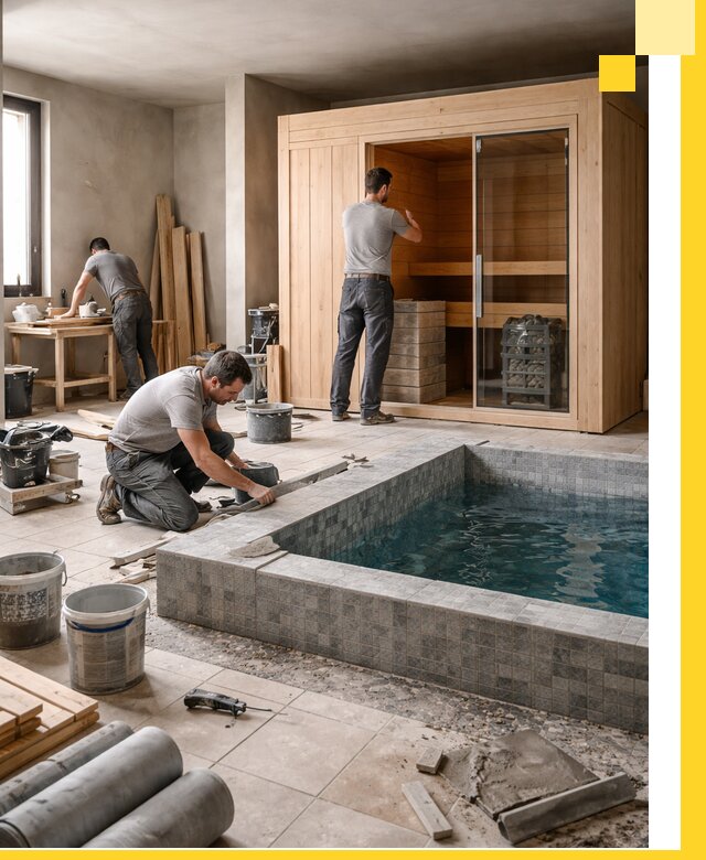 SPA зоны под ключ с бассейном сауной и печью в Челябинске